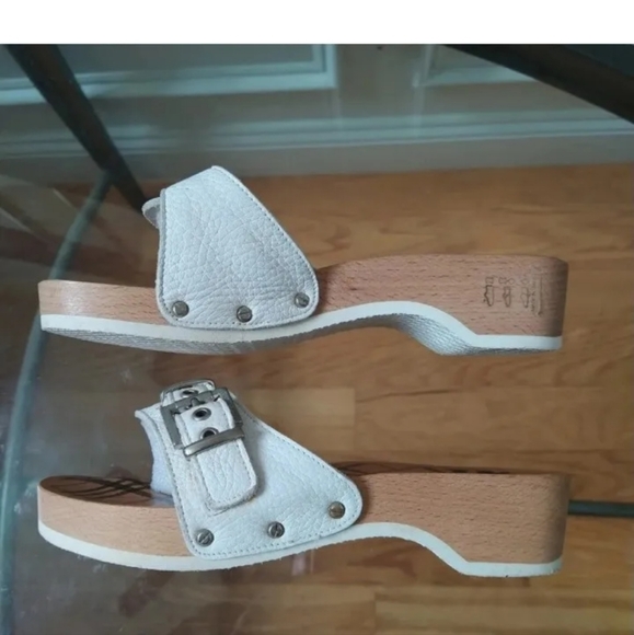 BURBERRY Nova Check Wooden Clog Buckle Slide Sandals Women's 38 White Leather - Picture 6 of 12